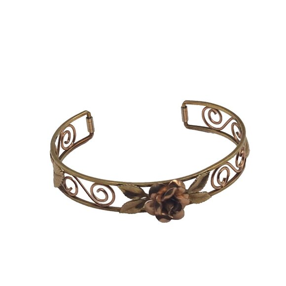 Vintage Krementz Gold Filled Cuff Bracelet Rose & Leaf Design Signed - Picture 3 of 3